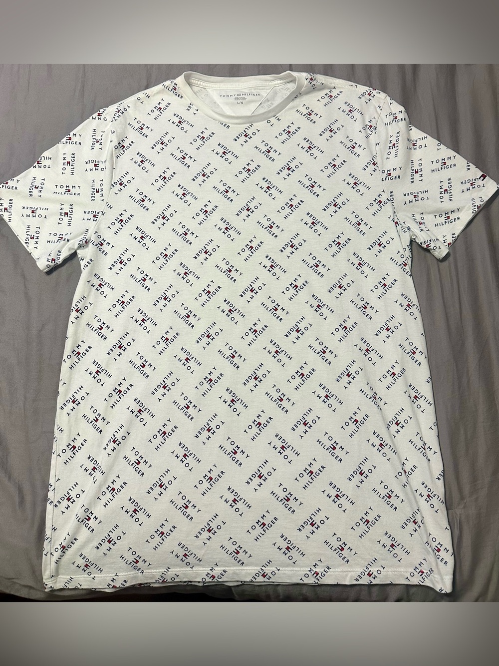 Tommy Hilfiger White Tee with Navy and Red Logo Print